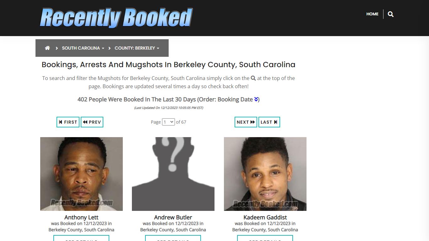 Bookings, Arrests and Mugshots in Berkeley County, South Carolina